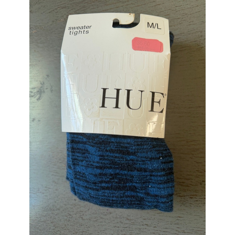 HUE Womens Sweater Tights Blue Black Space Dye Marled Knit Size M/L New